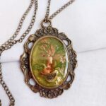 Price and Buy Romantic Women’s Antique Bronze Necklace with Green Resin, Dried Flower, and Bird