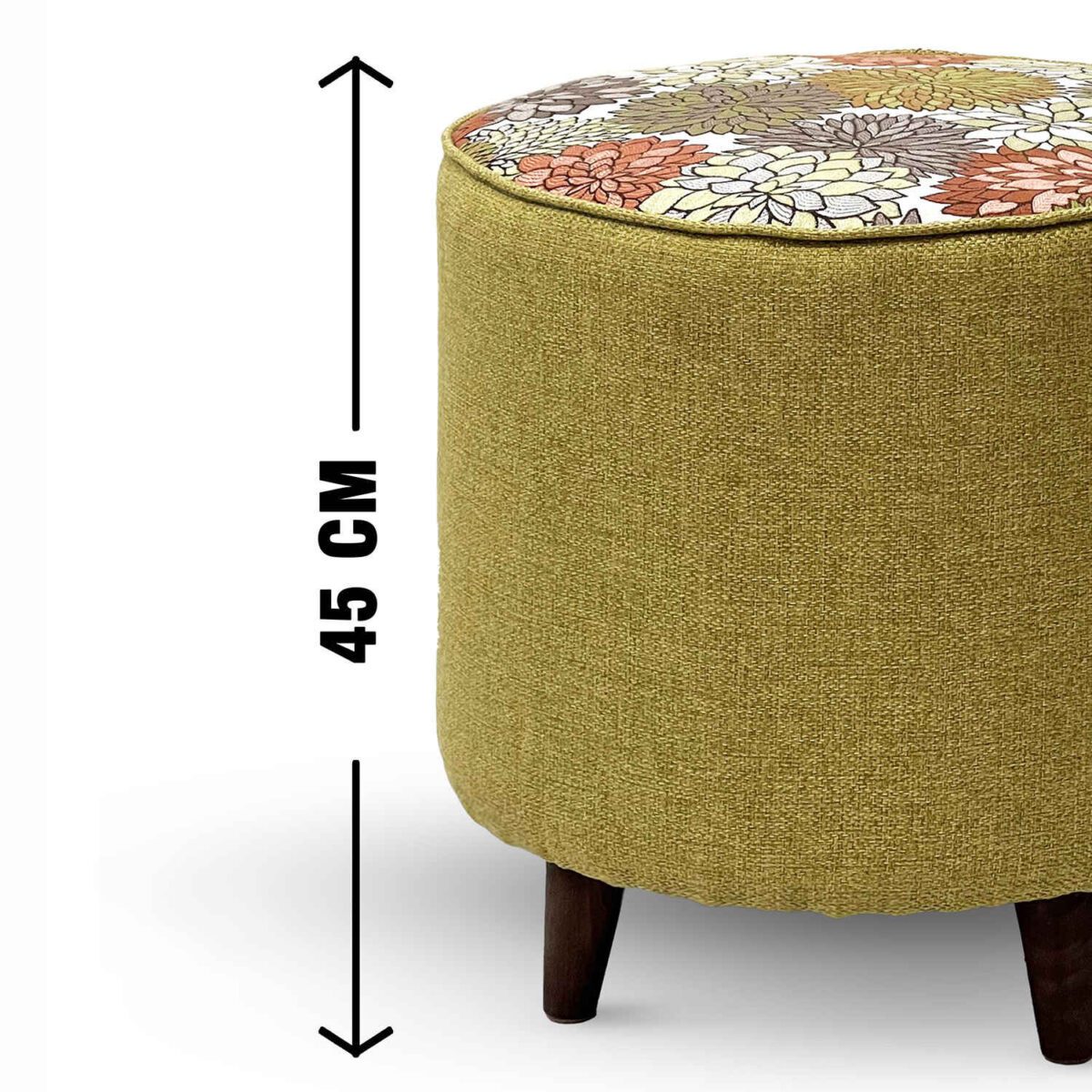 Price and Buy Round Footstool Floral Green with Wooden Legs - Image 3