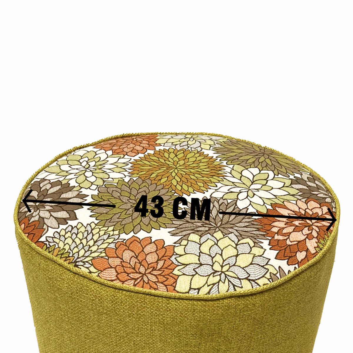Price and Buy Round Footstool Floral Green with Wooden Legs - Image 4