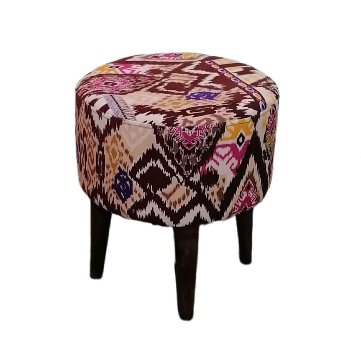 Price and Buy Round Footstool with Wooden Legs Inspired by Persian Art
