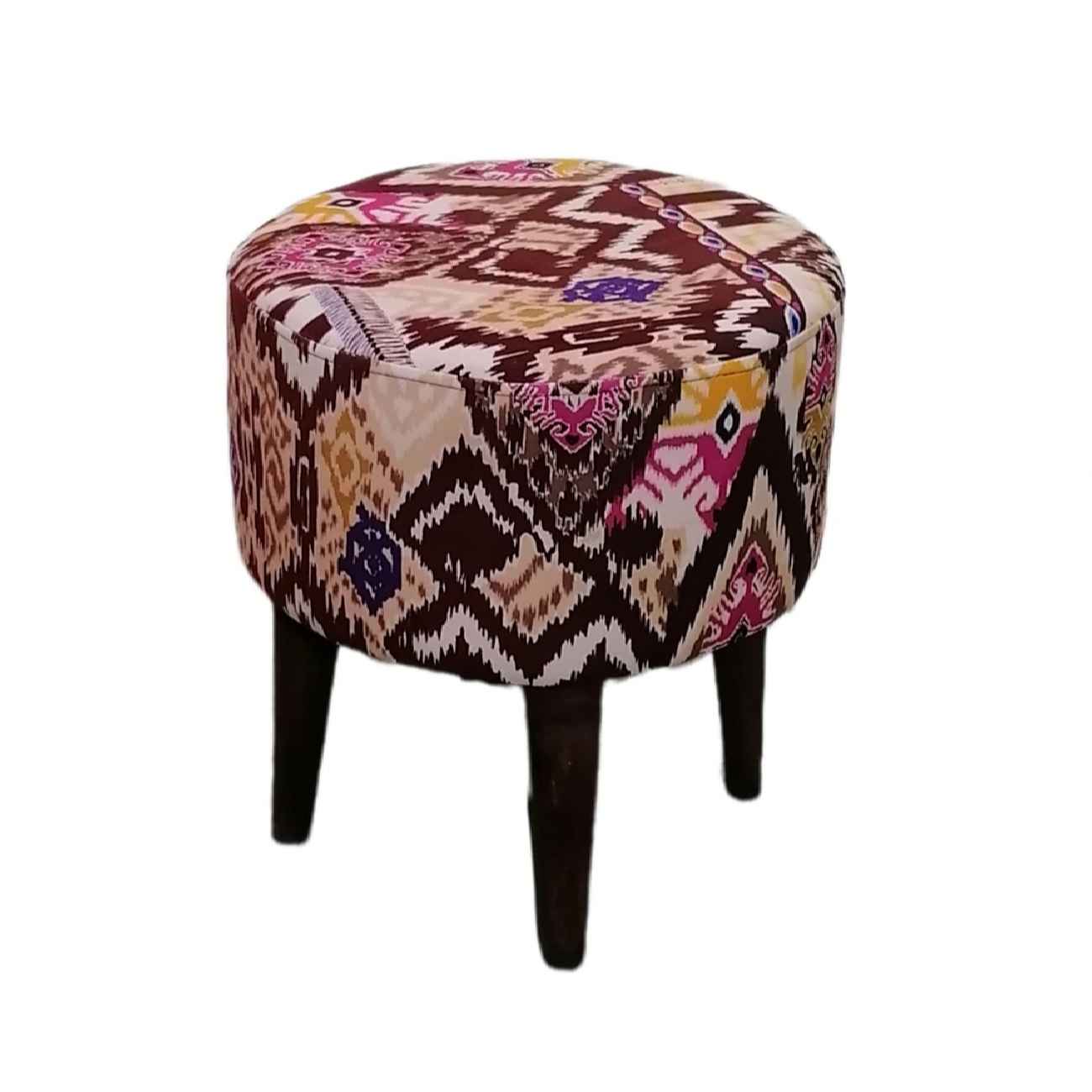 Price and Buy Round Footstool with Wooden Legs Inspired by Persian Art