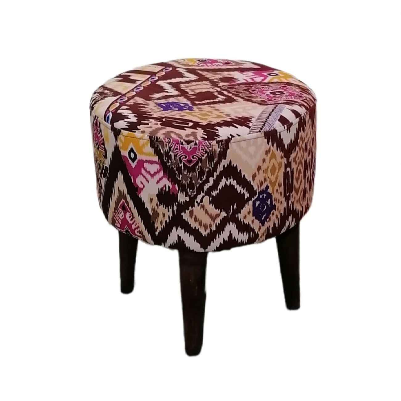 Price and Buy Round Footstool with Wooden Legs Inspired by Persian Art - Image 3
