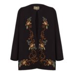 Price and Buy Round Neckline Manto with Embroidery Floral Design for Any Occasion in Black