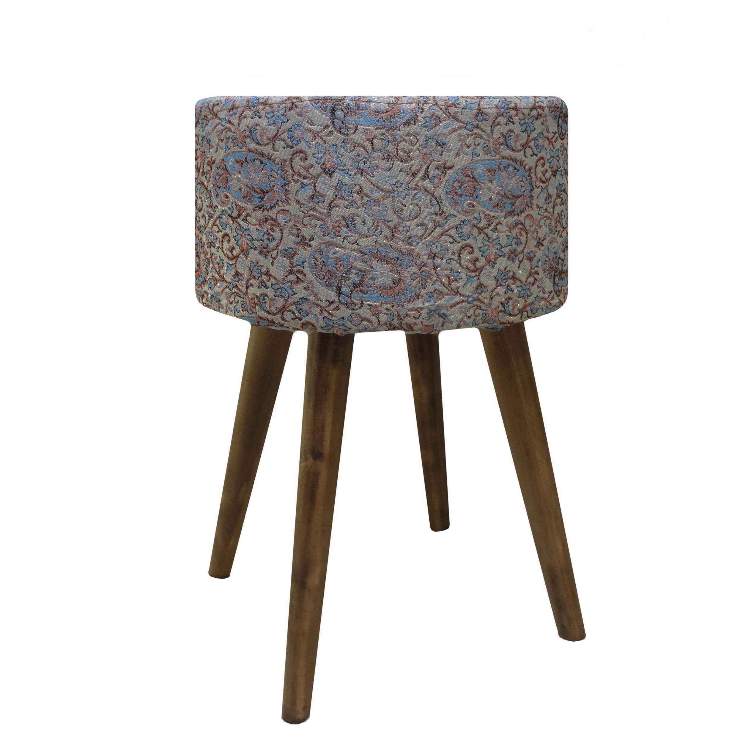 Price and Buy Round Persian Footstool with Wooden Legs and Termeh Fabric Paisley Design