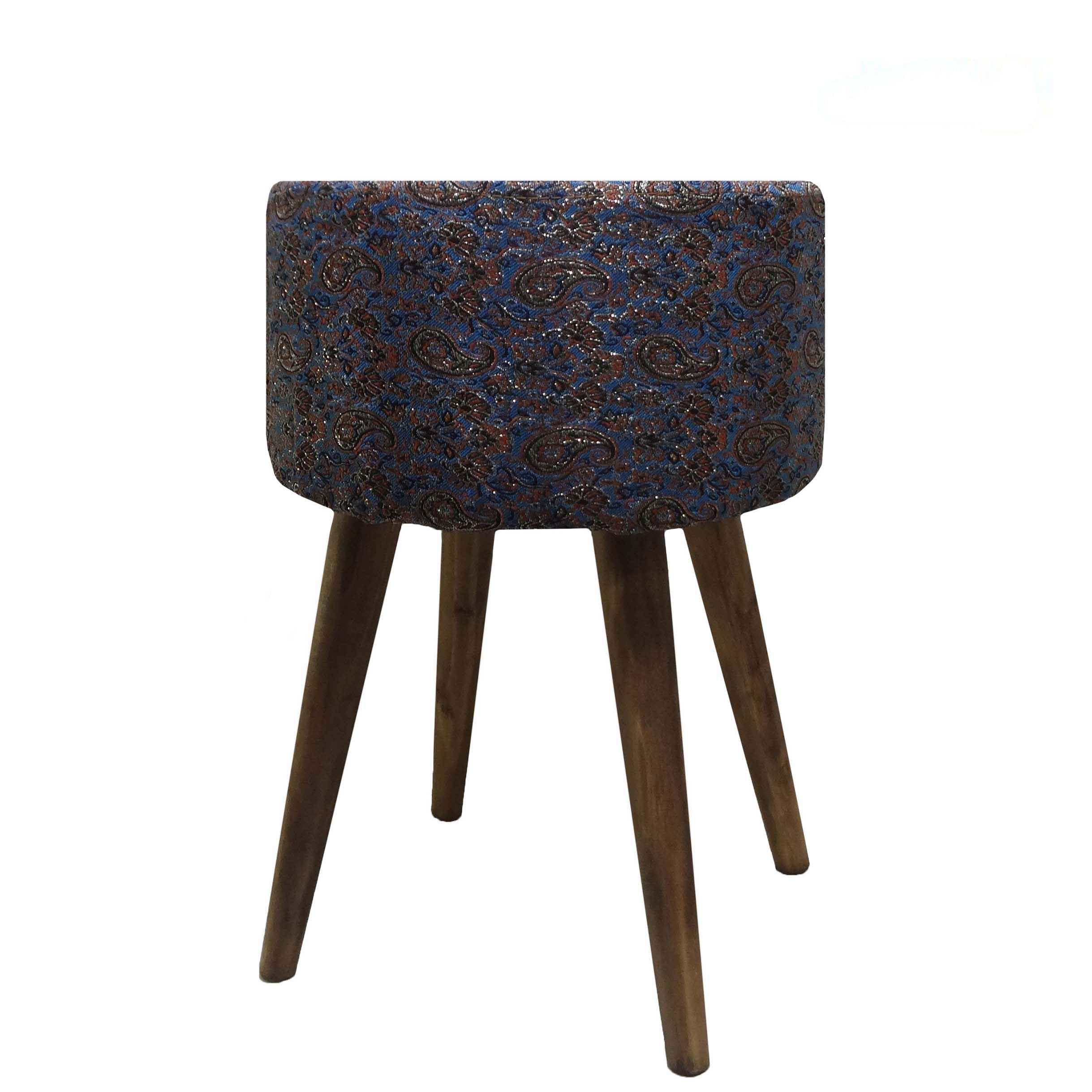 Price and Buy Round Persian Footstool with Wooden Legs and Termeh Fabric Paisley Design - Image 3