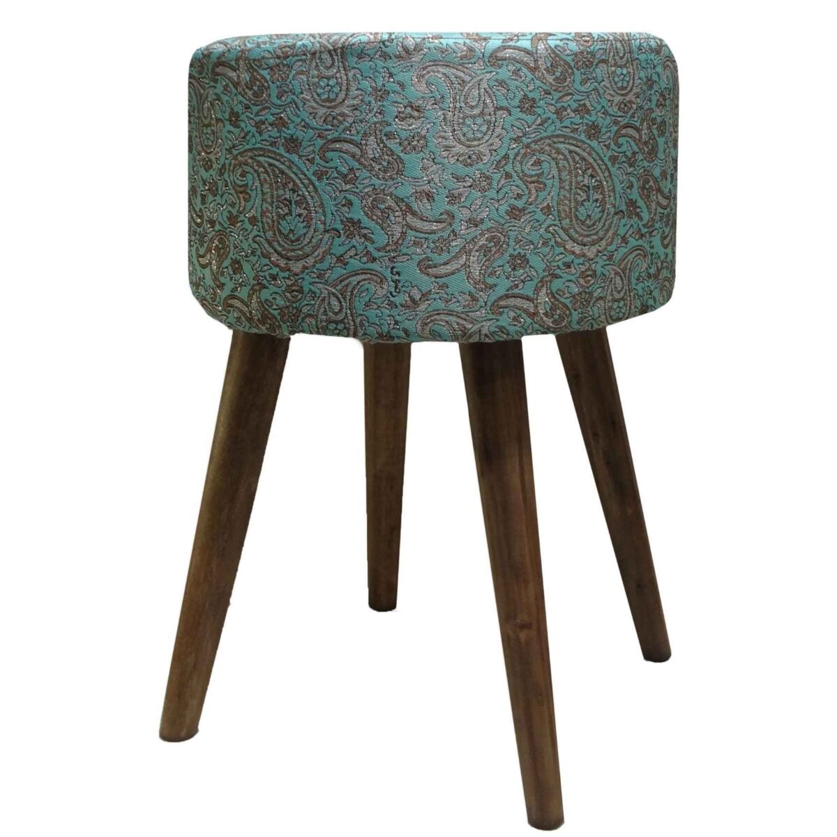Price and Buy Round Persian Footstool with Wooden Legs and Termeh Fabric Paisley Design - Image 4