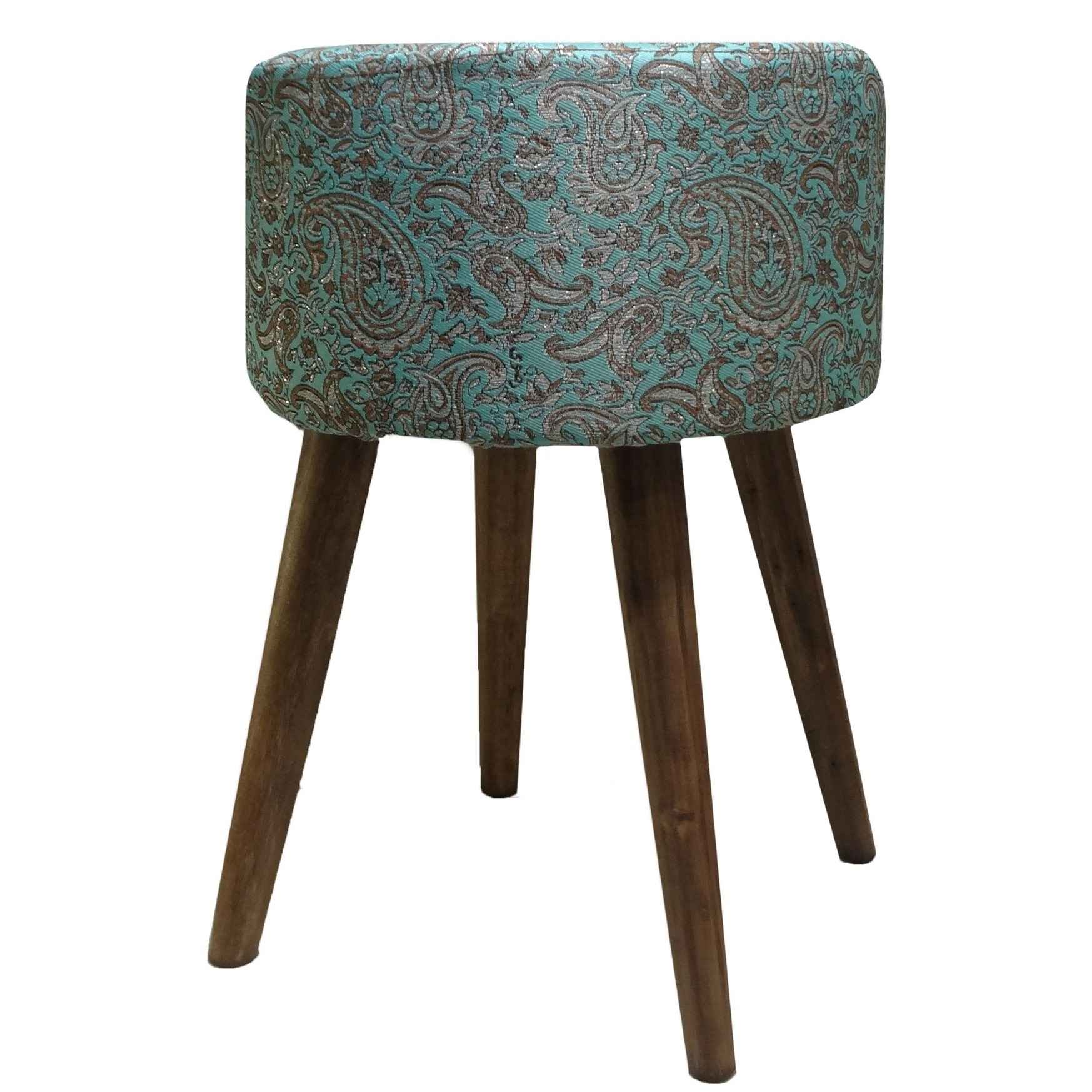 Price and Buy Round Persian Footstool with Wooden Legs and Termeh Fabric Paisley Design - Image 4