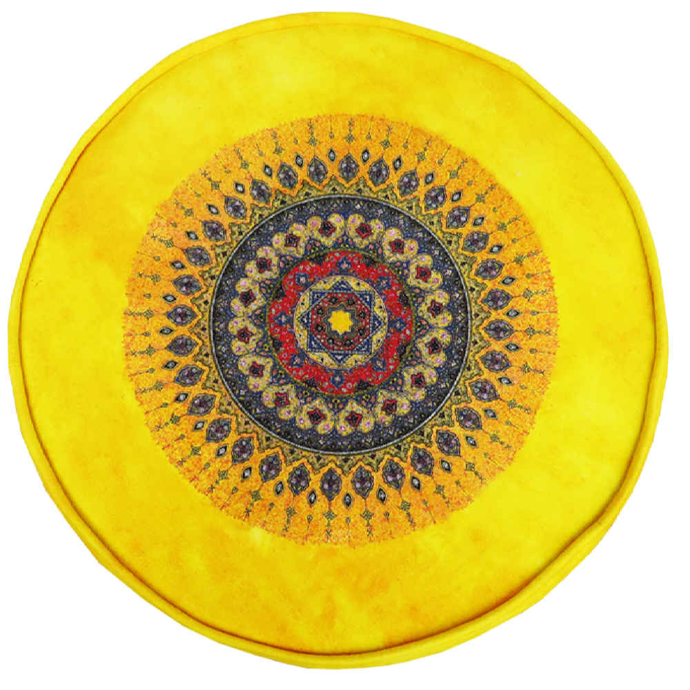 Price and Buy Round Velvet Footstool Inspired by Persian Art Yellow Toranj - Image 3