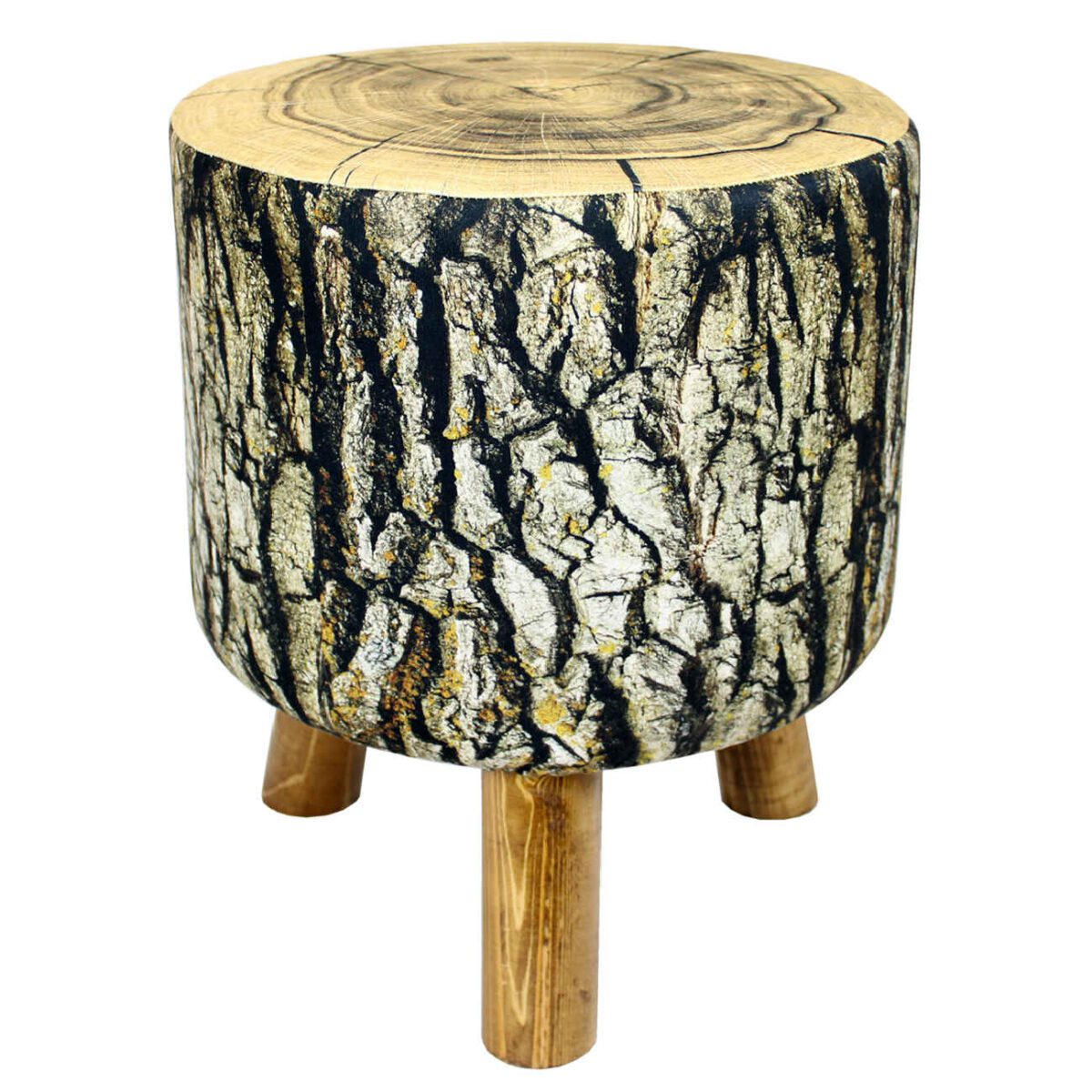 Price and Buy Round Velvet Footstool with Tree Trunk design & Wooden Legs