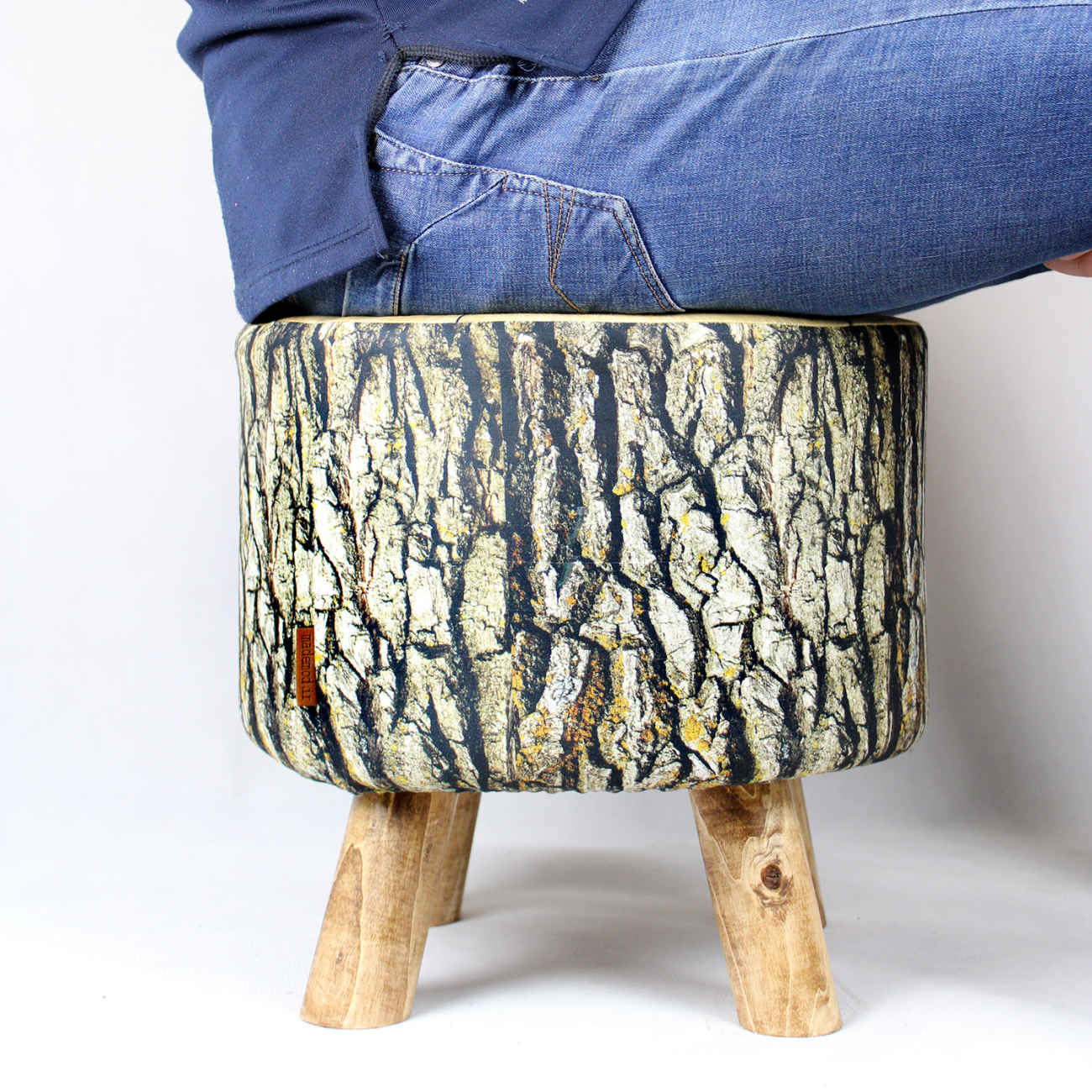 Price and Buy Round Velvet Footstool with Tree Trunk design & Wooden Legs - Image 5