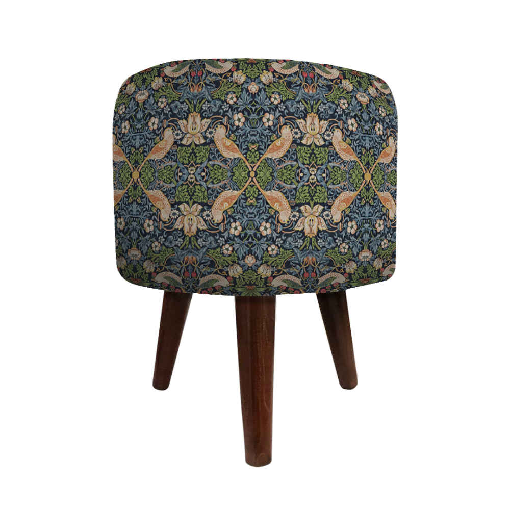 Price and Buy Round Velvet Footstool with Wooden Legs Inspired by Persian Art Blue Ariana