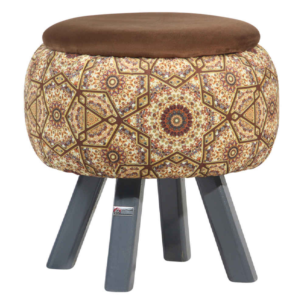 Price and Buy Round Velvet Footstool with Wooden Legs Inspired by Persian Art Brown Raha - Image 7