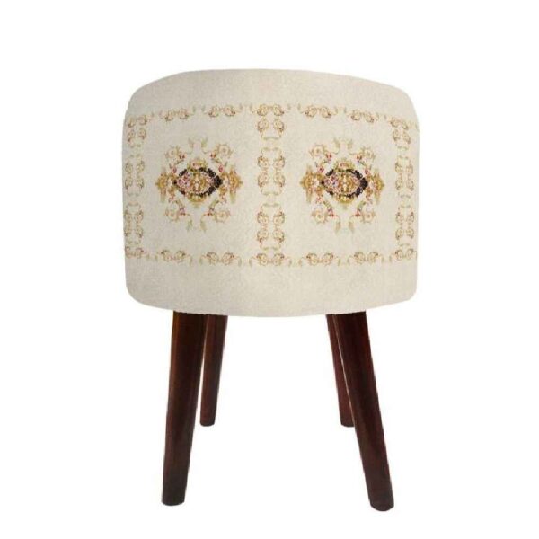Price and Buy Round Velvet Footstool with Wooden Legs Inspired by Persian Art Cream Golabetoon_68fcf5661bd25.jpeg Price and Buy Round Velvet Footstool with Wooden Legs Inspired by Persian Art Cream Golabetoon