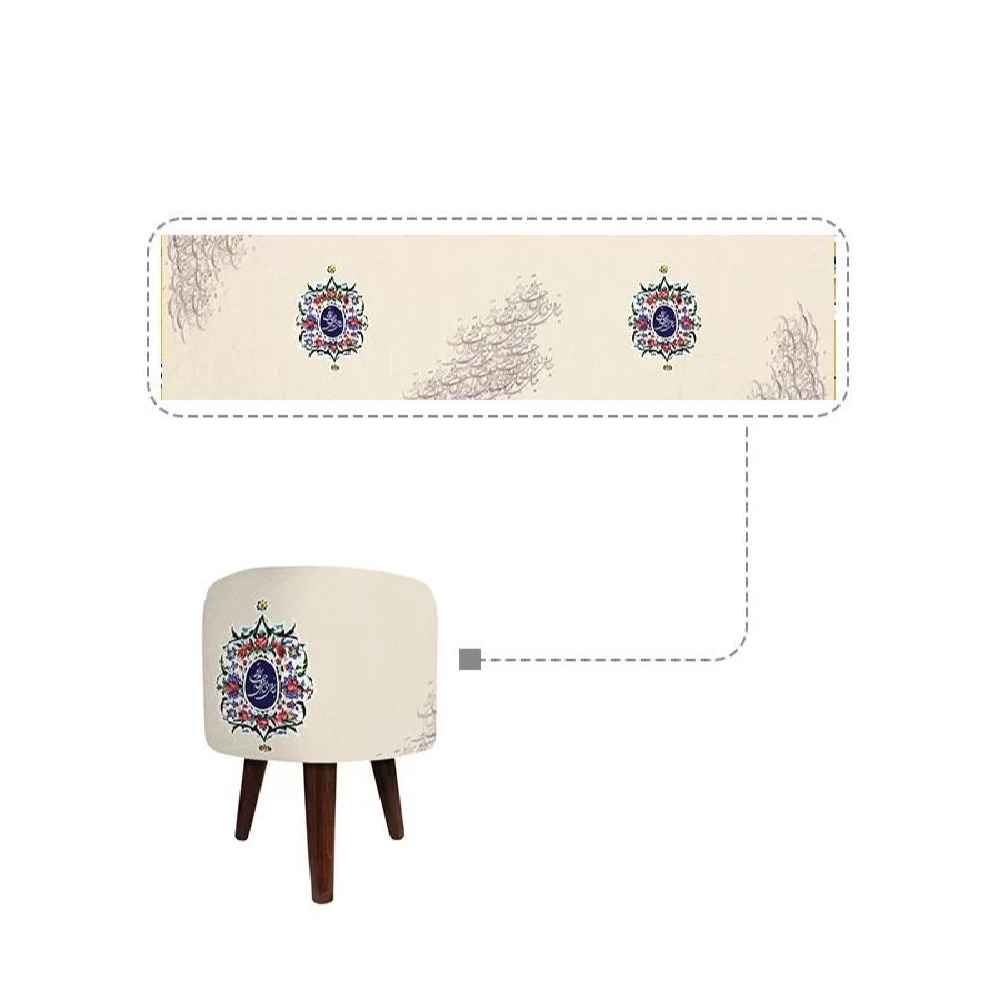 Price and Buy Round Velvet Footstool with Wooden Legs Inspired by Persian Art Cream Romantic - Image 3