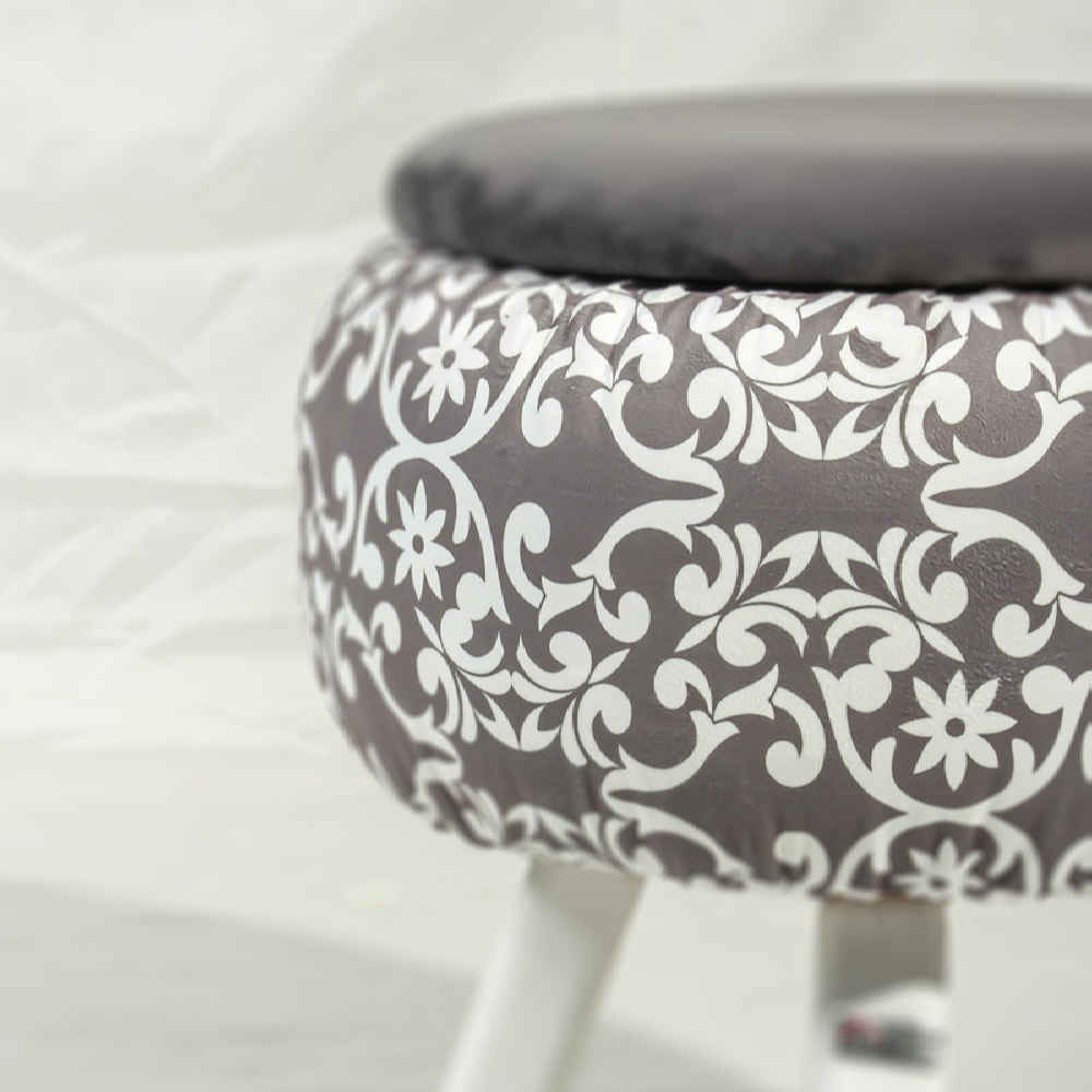 Price and Buy Round Velvet Footstool with Wooden Legs Inspired by Persian Art Gray Dorsa - Image 6
