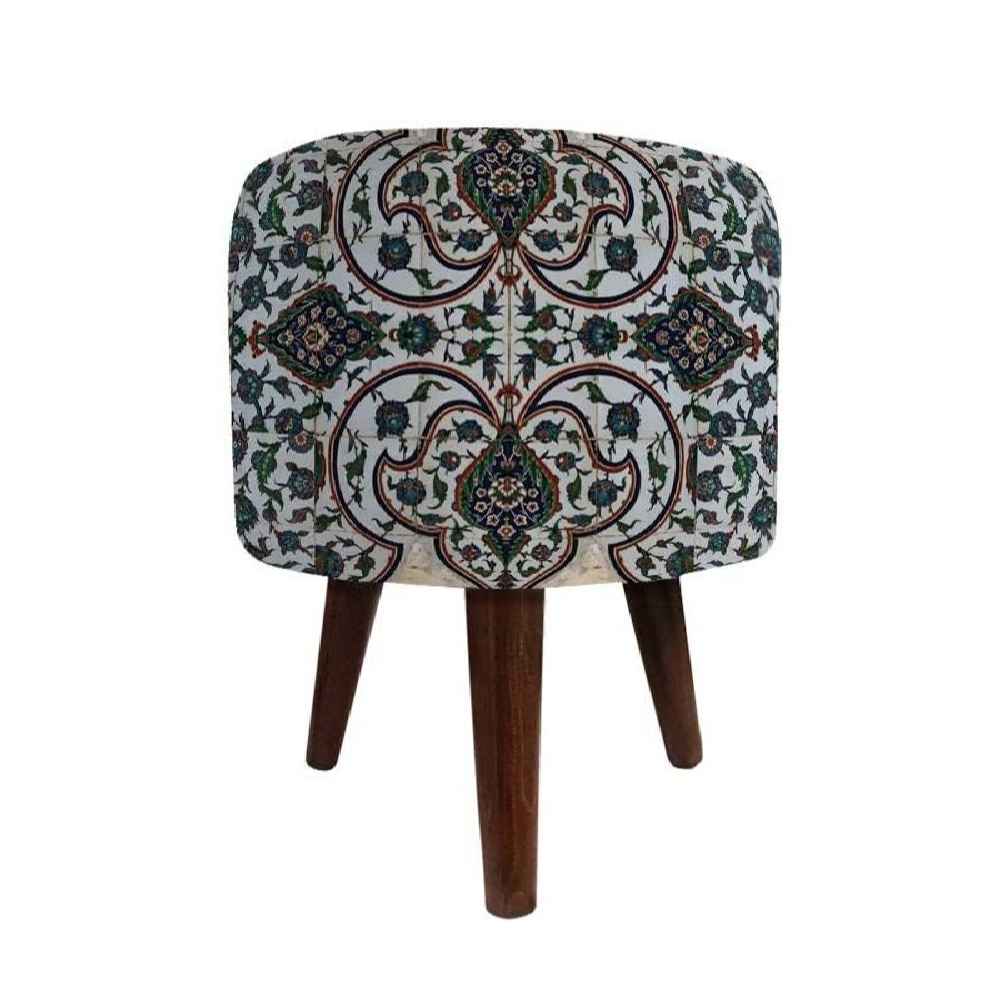 Price and Buy Round Velvet Footstool with Wooden Legs Inspired by Persian Art Gray Nazanin
