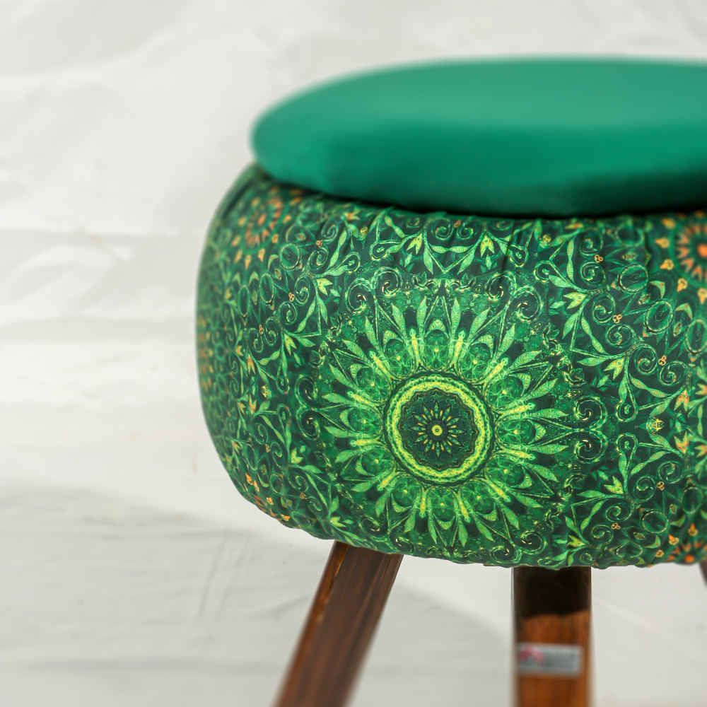 Price and Buy Round Velvet Footstool with Wooden Legs Inspired by Persian Art Green Bahador - Image 3