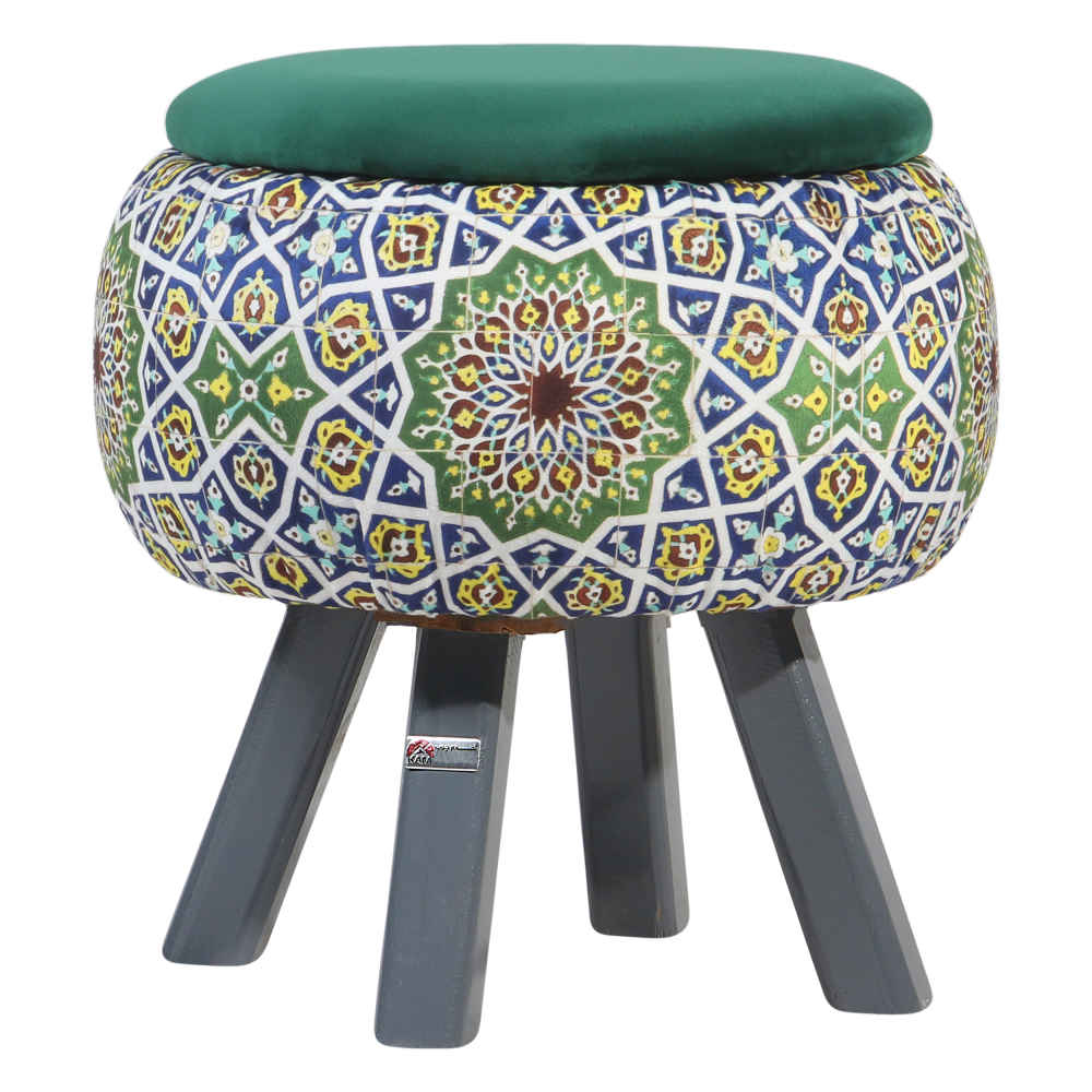 Price and Buy Round Velvet Footstool with Wooden Legs Inspired by Persian Art Green Emad - Image 3