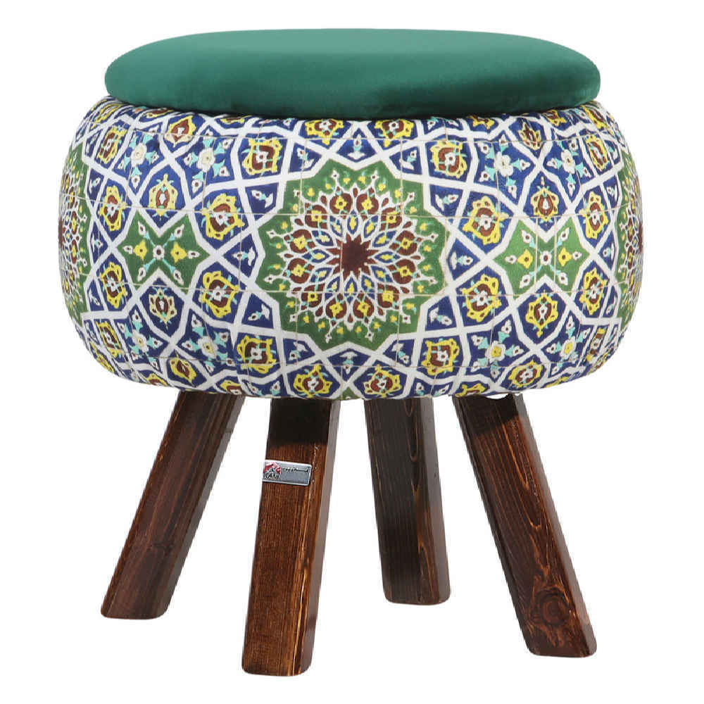 Price and Buy Round Velvet Footstool with Wooden Legs Inspired by Persian Art Green Emad - Image 5