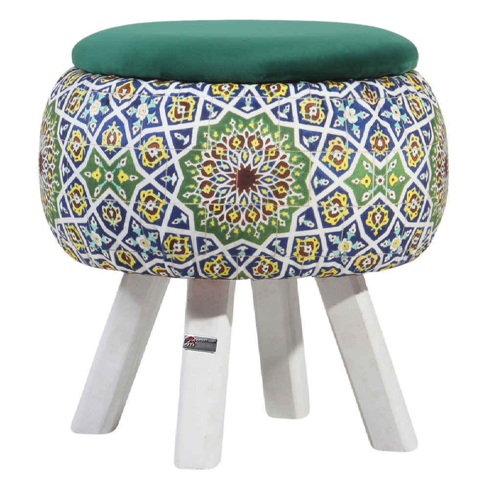 Price and Buy Round Velvet Footstool with Wooden Legs Inspired by Persian Art Green Emad - Image 6