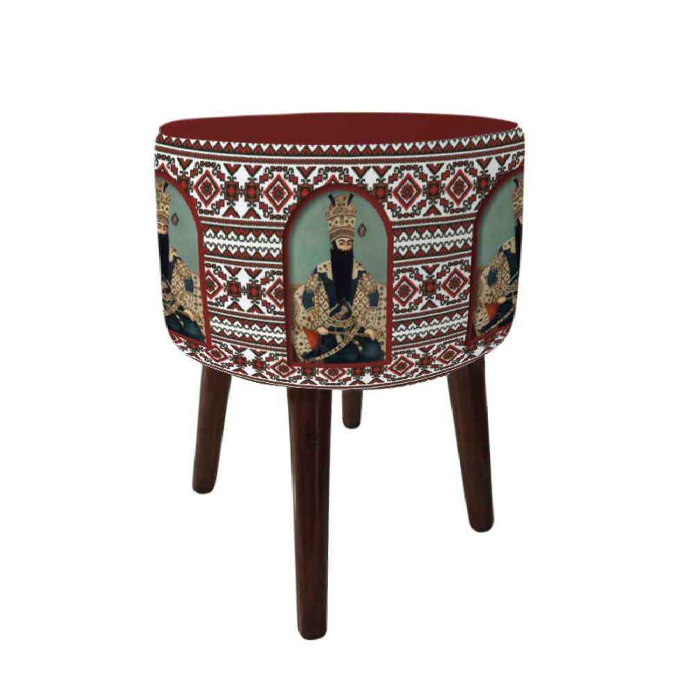 Price and Buy Round Velvet Footstool with Wooden Legs Inspired by Persian Art Maroon Aram