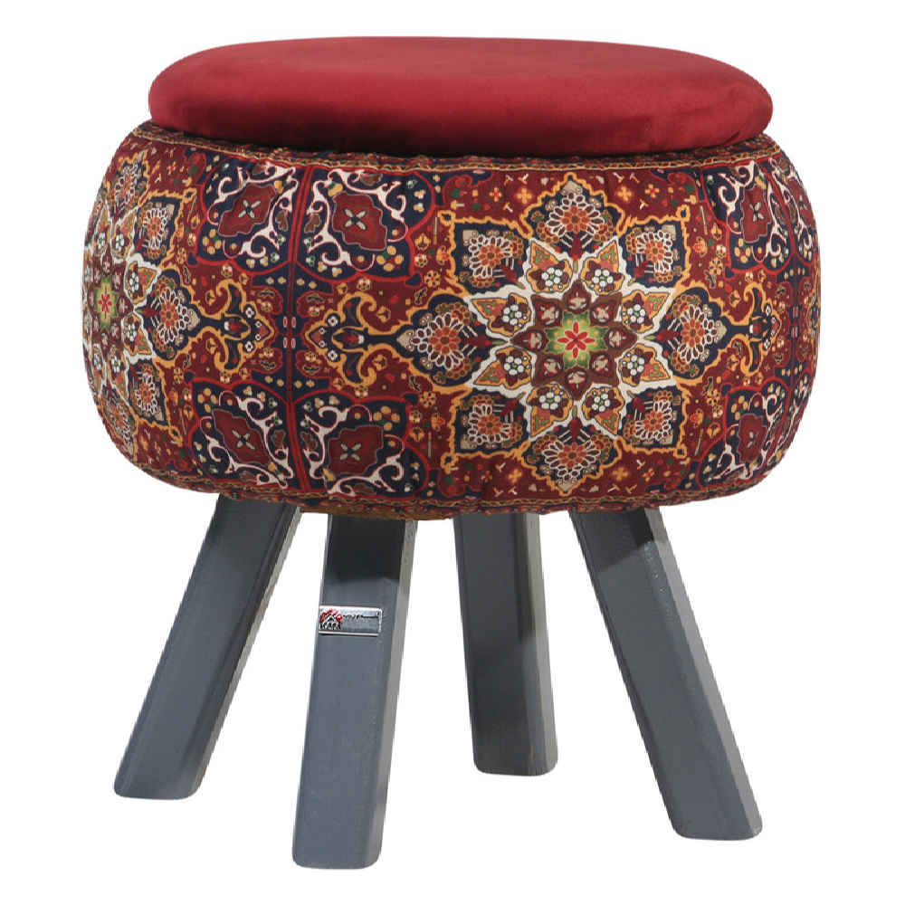 Price and Buy Round Velvet Footstool with Wooden Legs Inspired by Persian Art Maroon Fatima - Image 4