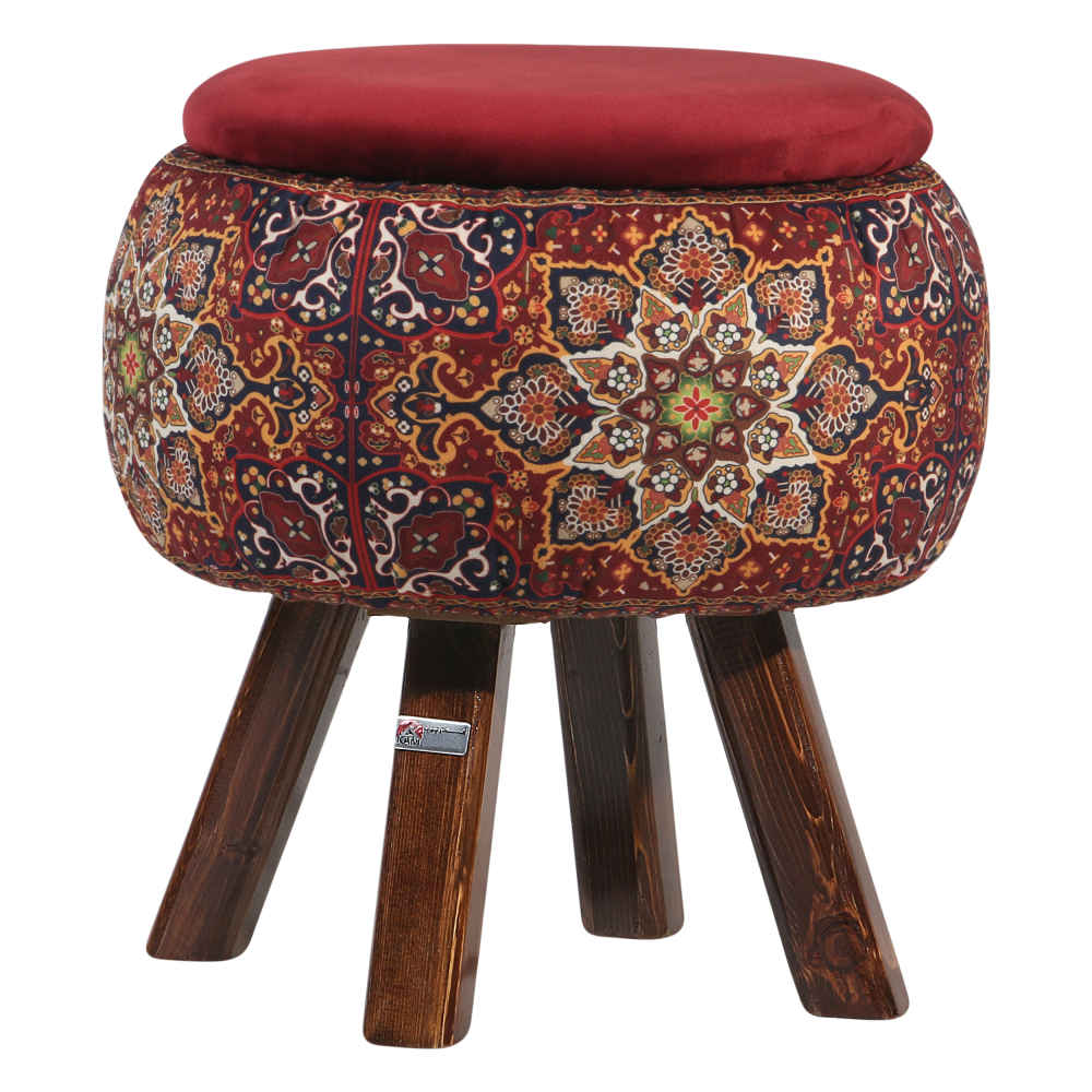 Price and Buy Round Velvet Footstool with Wooden Legs Inspired by Persian Art Maroon Fatima - Image 5