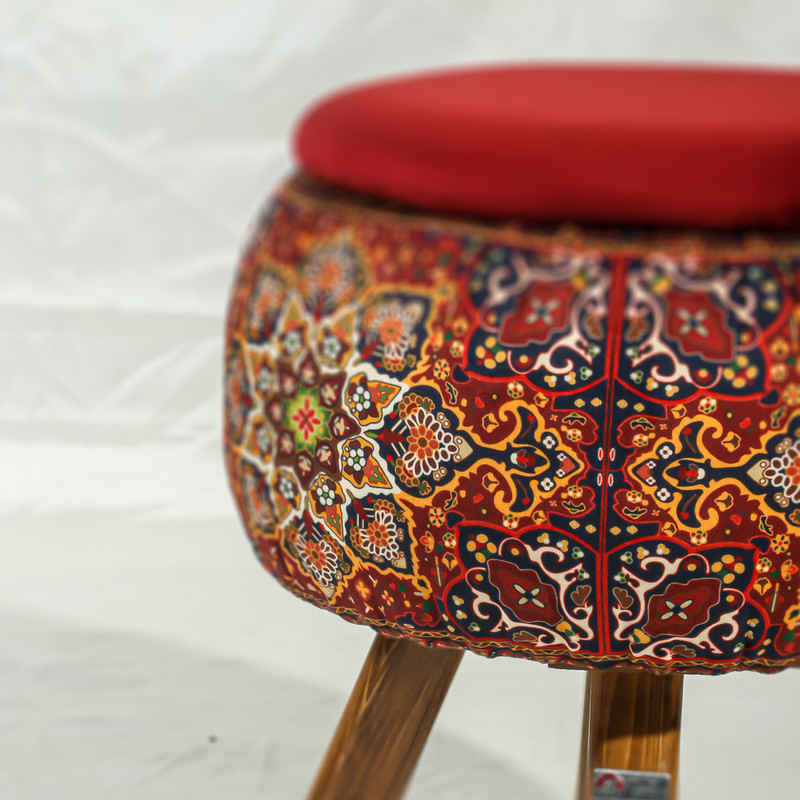 Price and Buy Round Velvet Footstool with Wooden Legs Inspired by Persian Art Maroon Fatima - Image 6