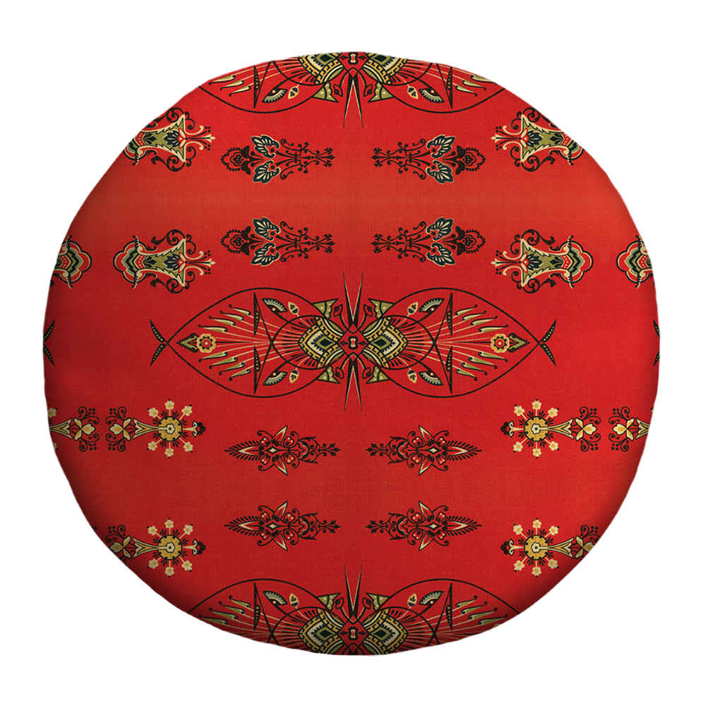 Price and Buy Round Velvet Footstool with Wooden Legs Inspired by Persian Art Red Azar - Image 3