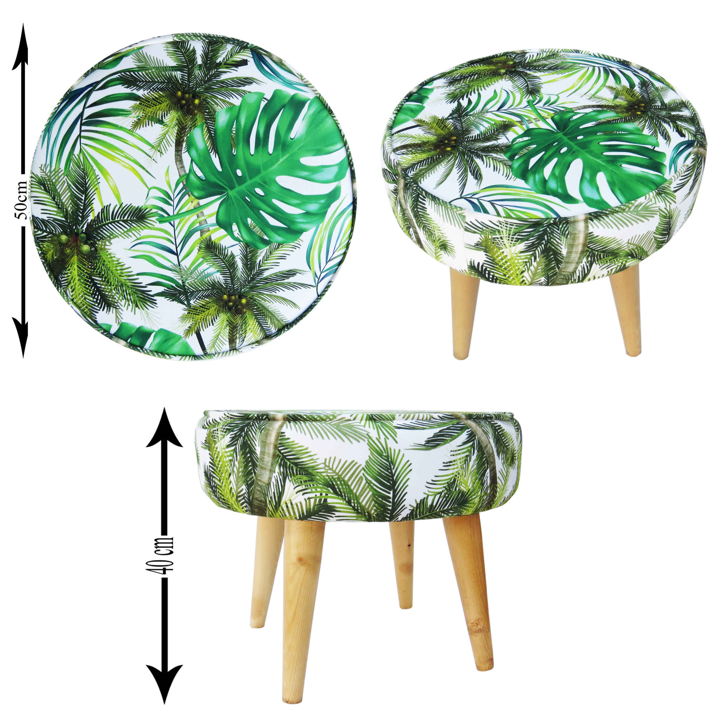Price and Buy Round Velvet Footstool With Wooden Legs Model Leaf - Image 3