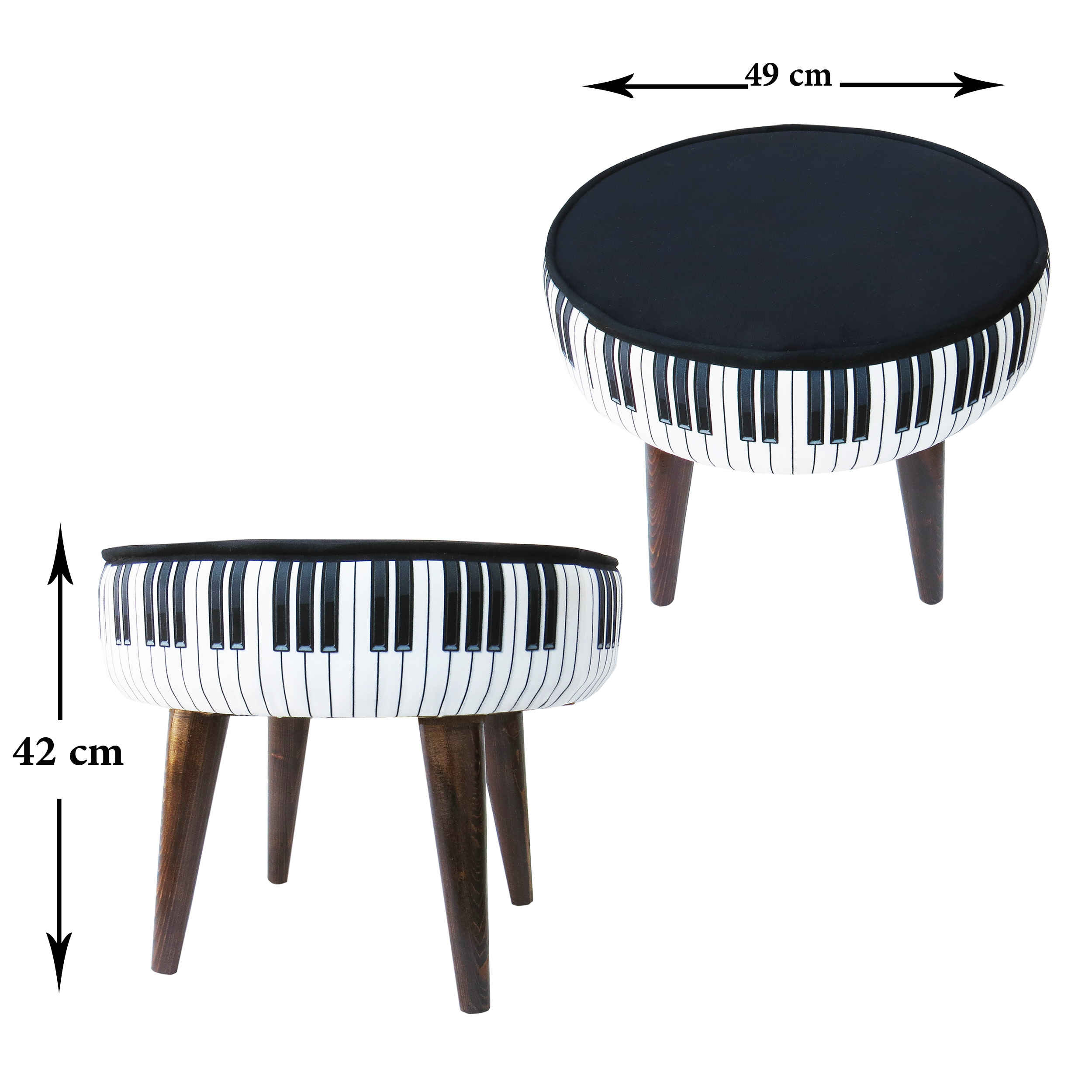 Price and Buy Round Velvet Footstool With Wooden Legs Model Piano - Image 4