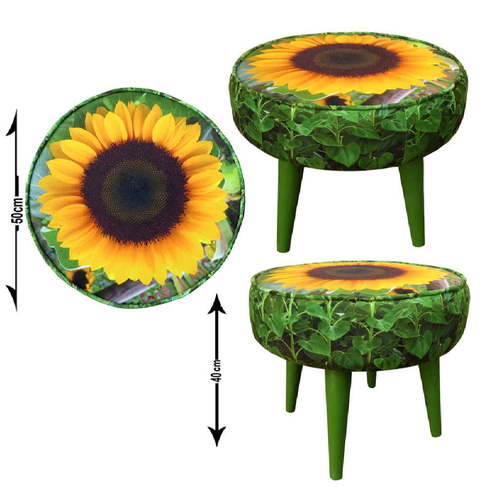 Price and Buy Round Velvet Footstool With Wooden Legs Model Sunflower - Image 4
