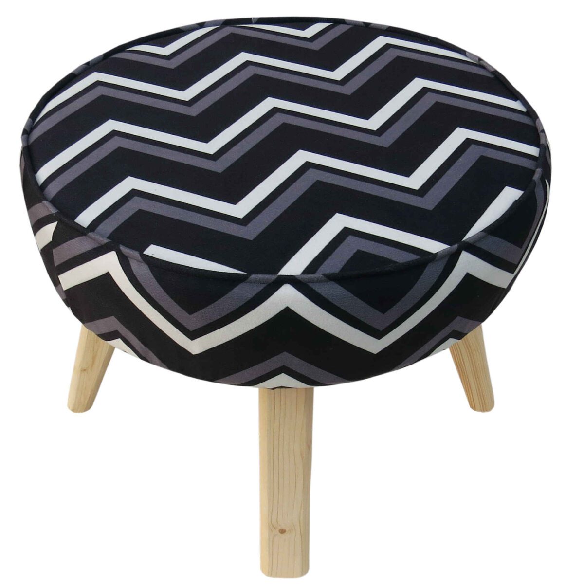 Price and Buy Round Velvet Footstool With Wooden Legs Model Zigzag