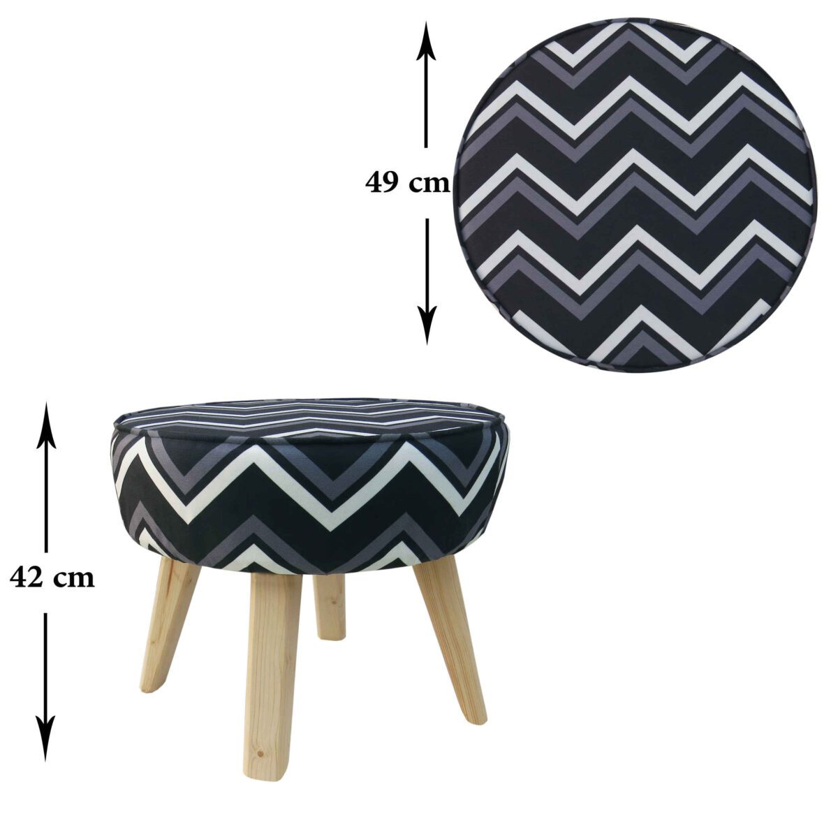 Price and Buy Round Velvet Footstool With Wooden Legs Model Zigzag - Image 4