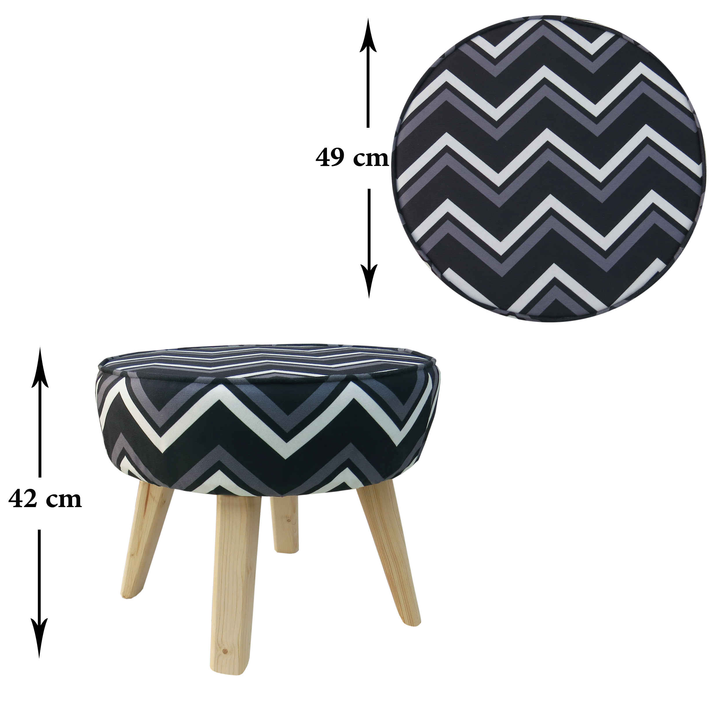 Price and Buy Round Velvet Footstool With Wooden Legs Model Zigzag - Image 4
