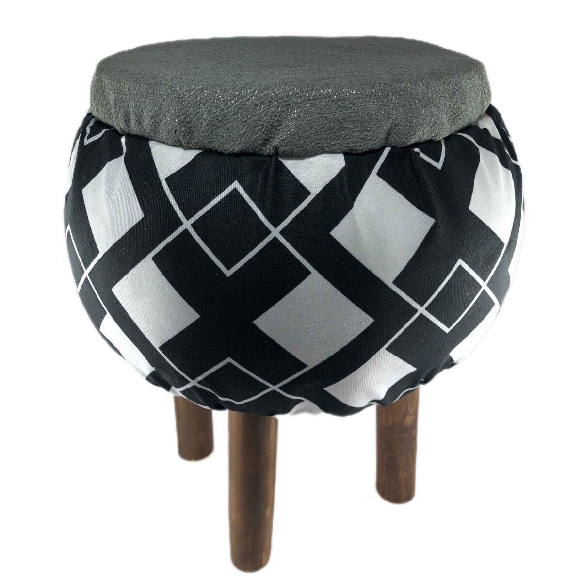 Price and Buy Round Velvet Footstool with Wooden Legs