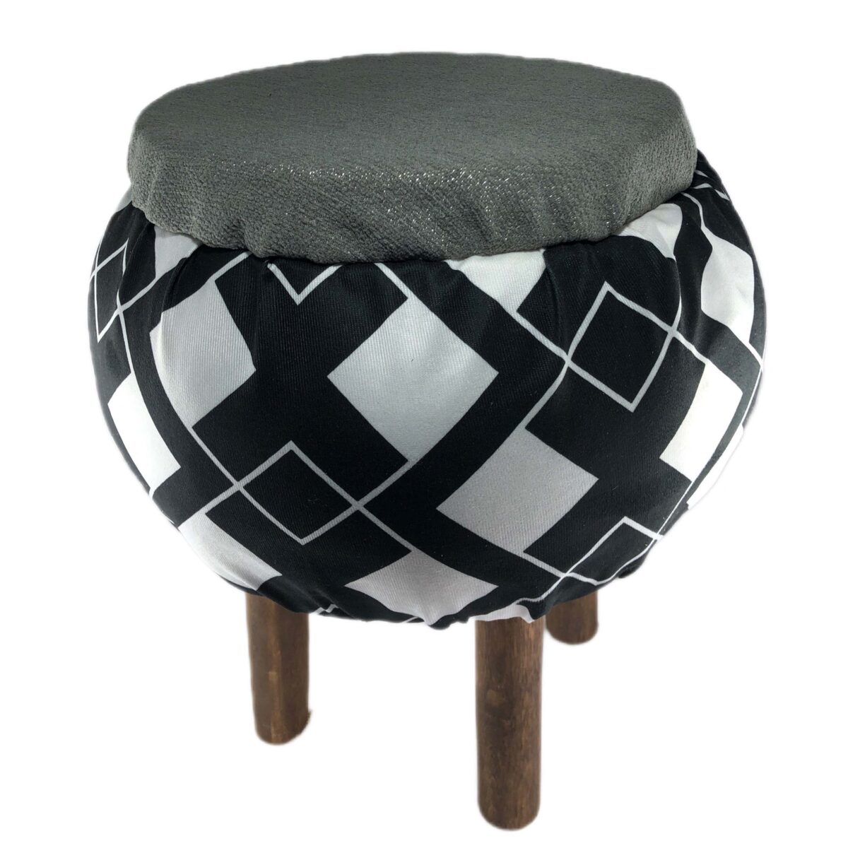 Price and Buy Round Velvet Footstool with Wooden Legs - Image 3