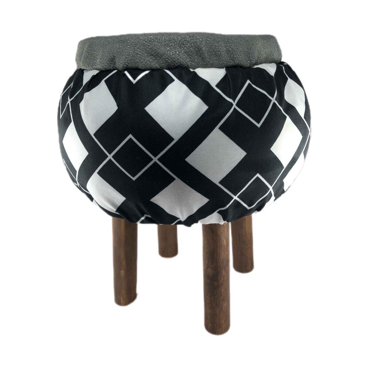 Price and Buy Round Velvet Footstool with Wooden Legs - Image 4
