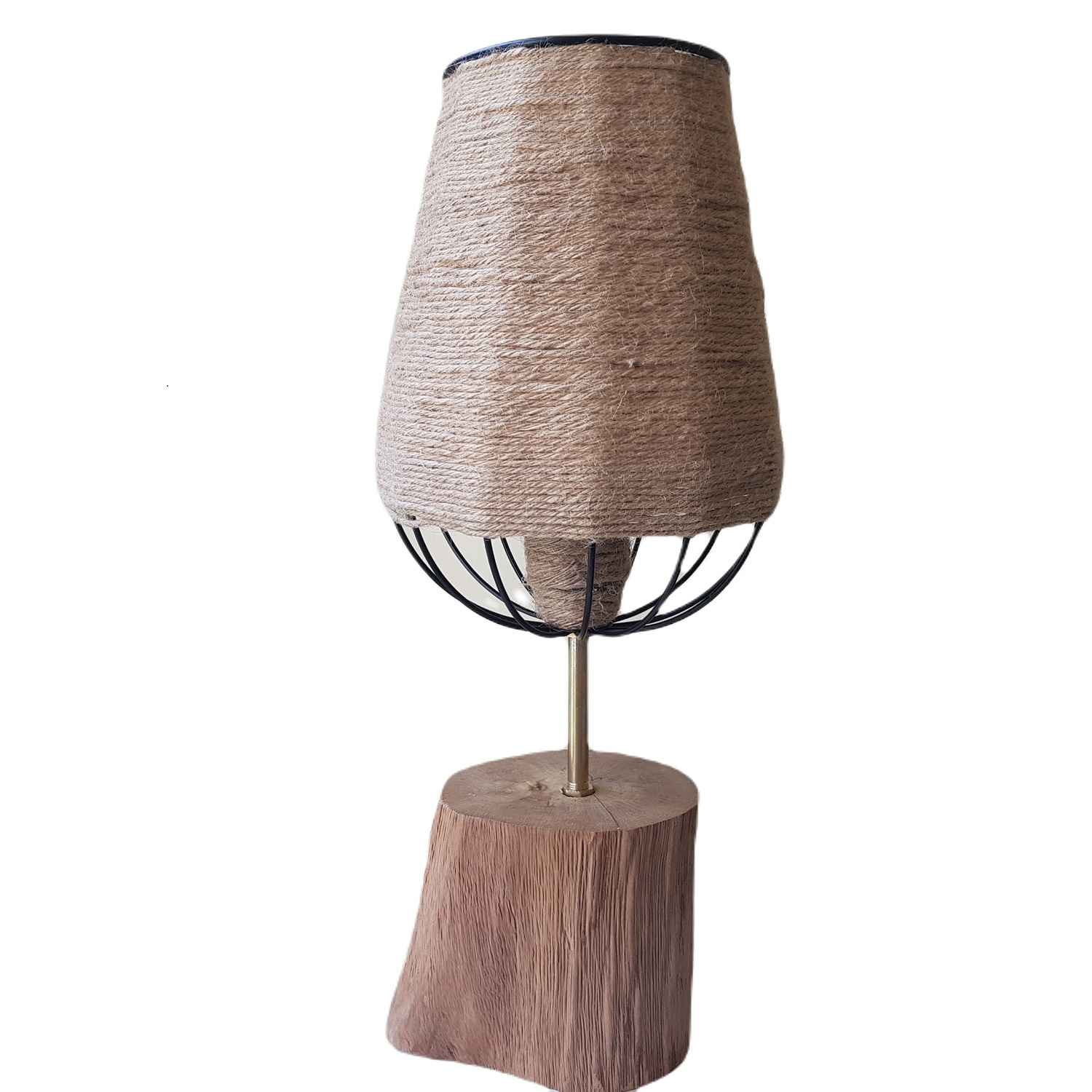 Price and Buy Rustic Wooden Log Table Lamp with Hemp Shade Nature-Inspired Lighting