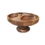 Price and Buy Rustic Wooden Pedestal Serving Bowl with Dividers