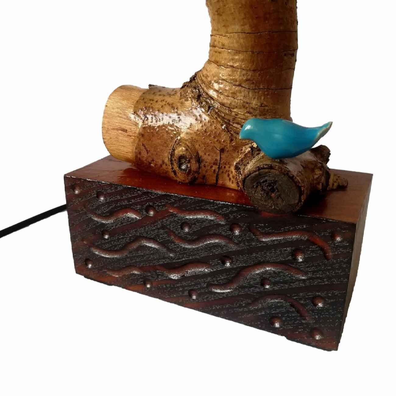 Price and Buy Rustic Wooden Table Lamp Natural Handcrafted with Bird Design - Image 3