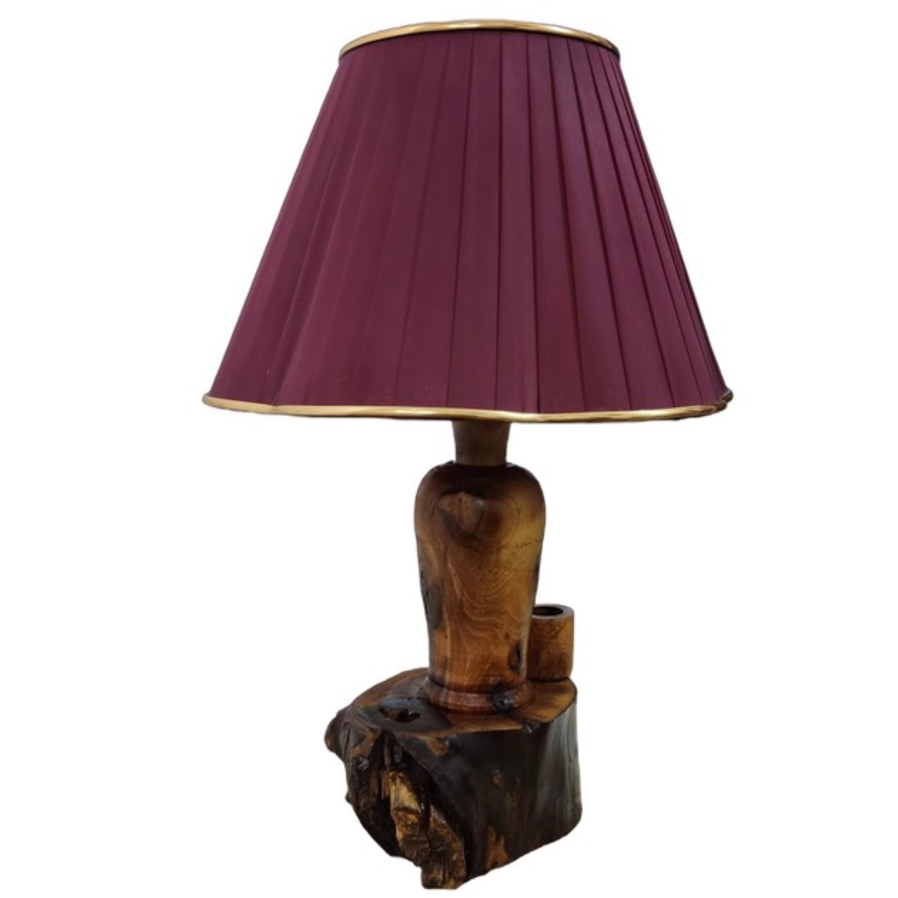 Price and Buy Rustic Wooden Table Lamp Natural Handcrafted with Fabric Lampshade