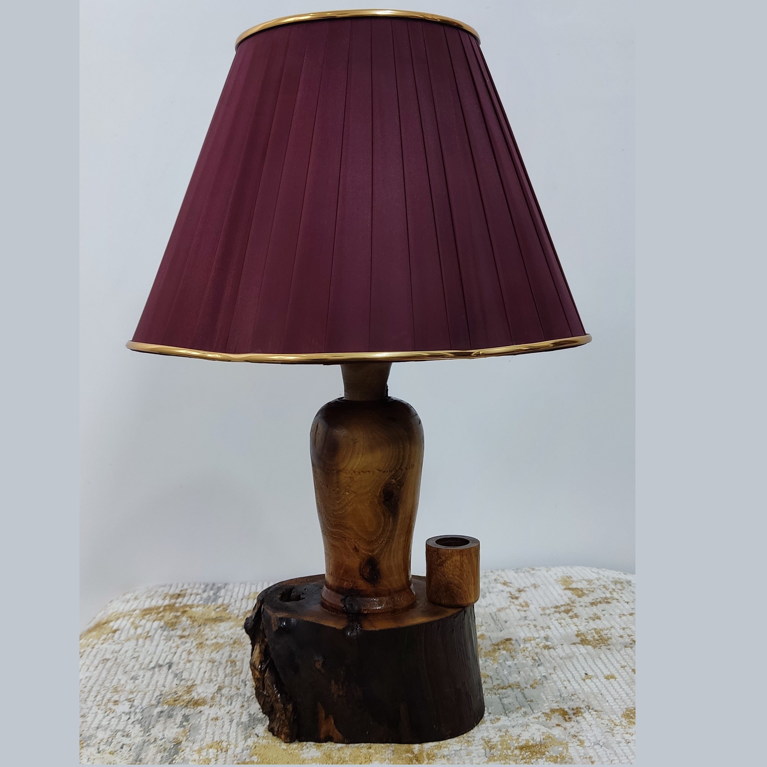 Price and Buy Rustic Wooden Table Lamp Natural Handcrafted with Fabric Lampshade - Image 3