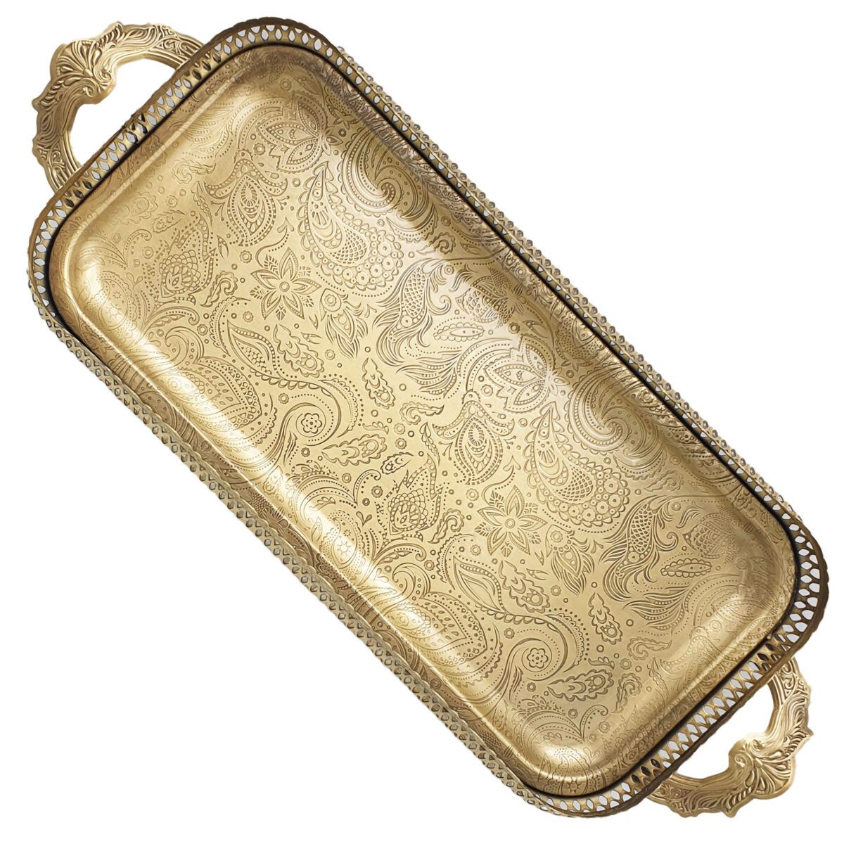 Price and Buy Serving Metal Tray Footed with Handles Paisley Design
