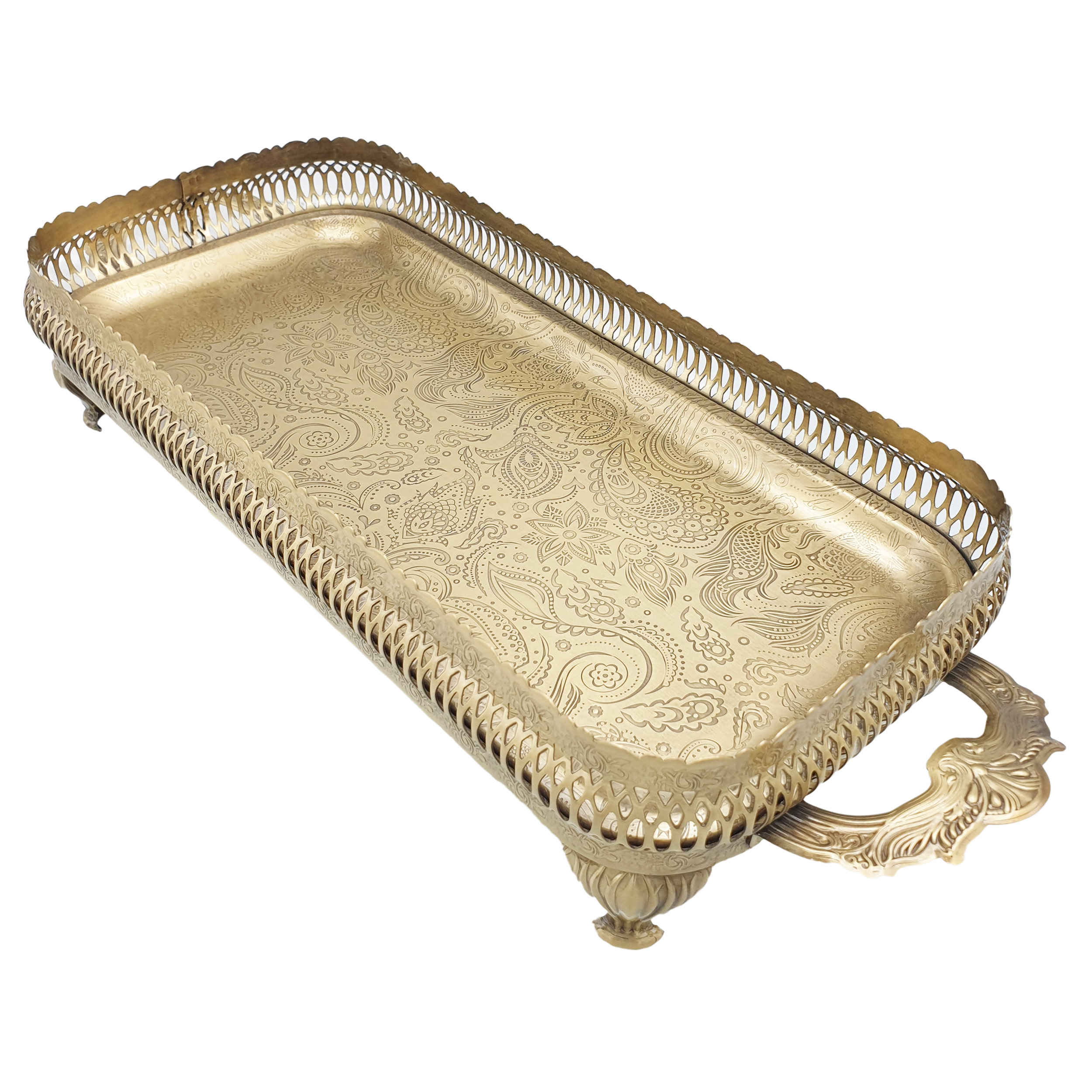 Price and Buy Serving Metal Tray Footed with Handles Paisley Design - Image 3