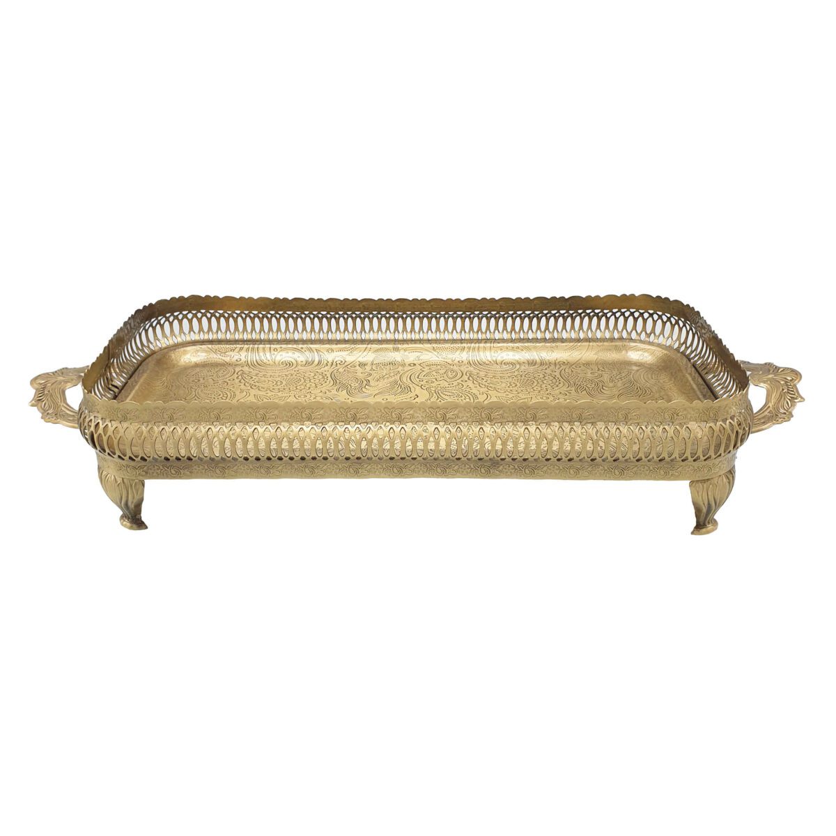 Price and Buy Serving Metal Tray Footed with Handles Paisley Design - Image 4