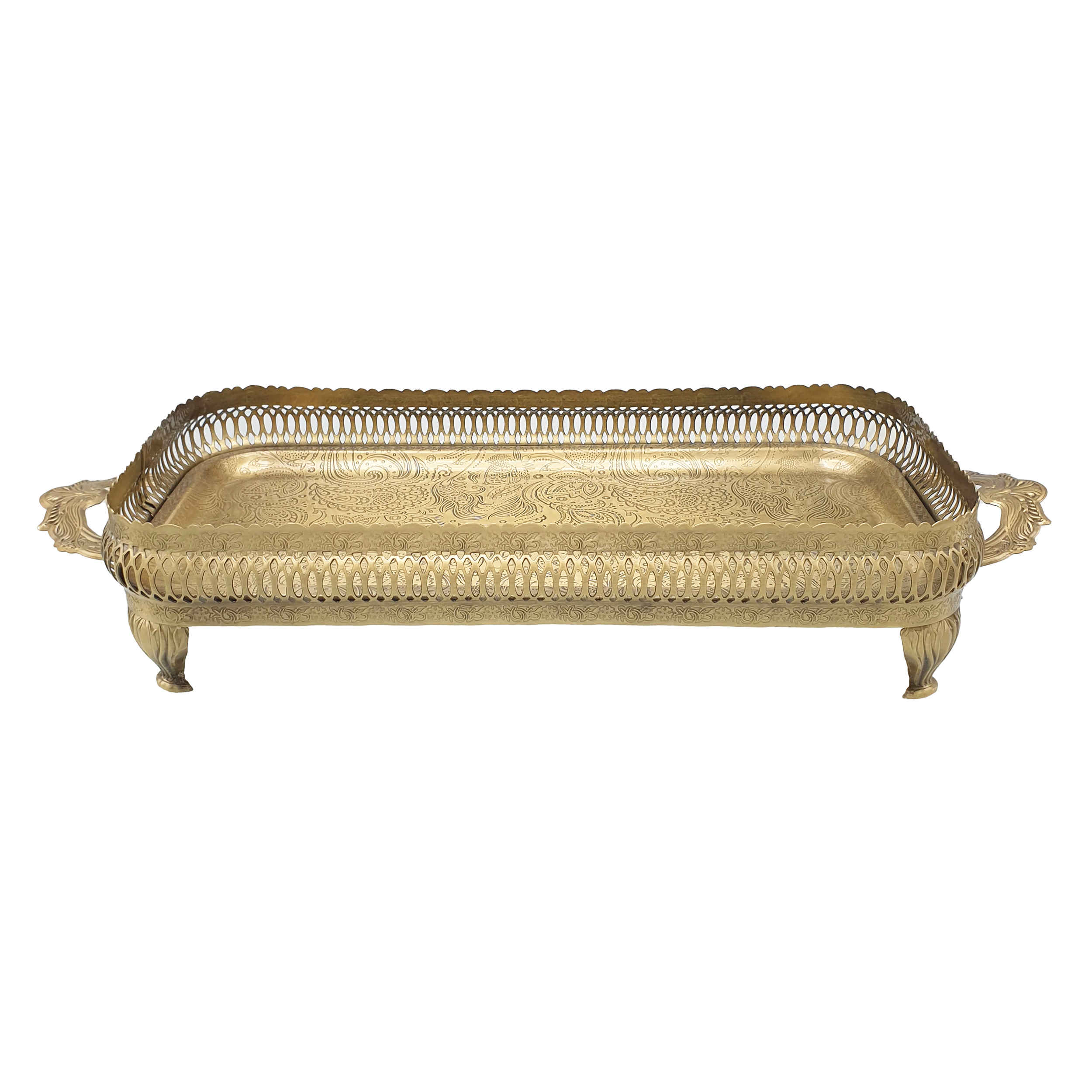 Price and Buy Serving Metal Tray Footed with Handles Paisley Design - Image 4