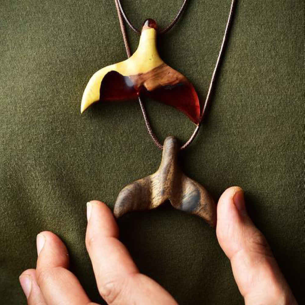 Price and Buy Set of 2 Carved Wood Pendant with Resin Handcrafted Artistic Dolphin - Image 3