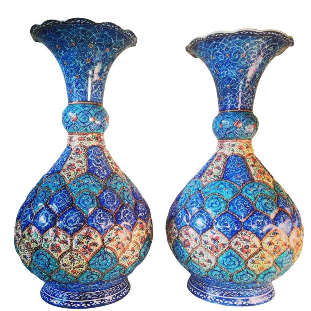 Price and Buy Set of 2 Decorative Copper Vase Hand-Painted with Persian Minakari Enamel Ana