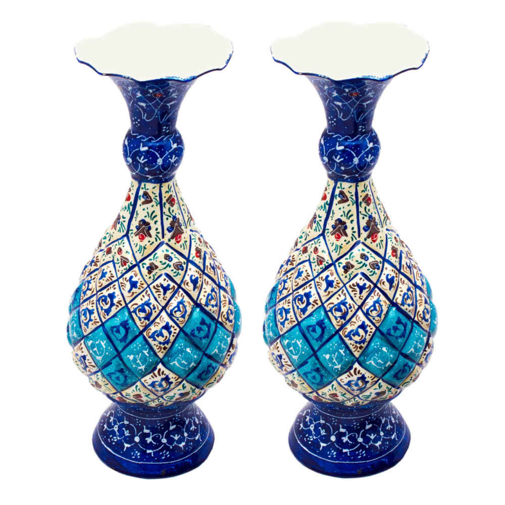 Price and Buy Set of 2 Decorative Copper Vase Hand-Painted with Persian Minakari Enamel Sarahi